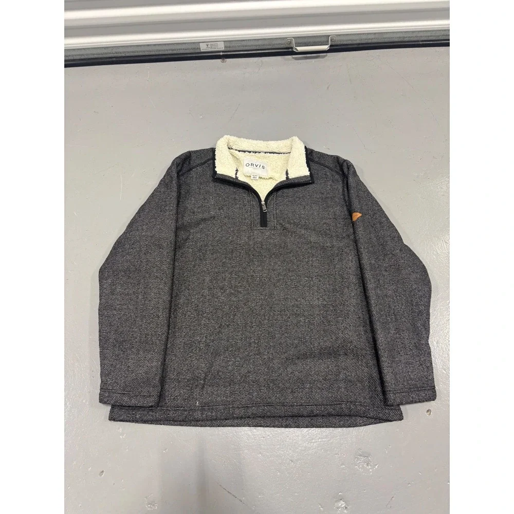 Orvis Mens XXL Quarter Zip Sherpa Lined Collar Pullover Sweater Charcoal Gray